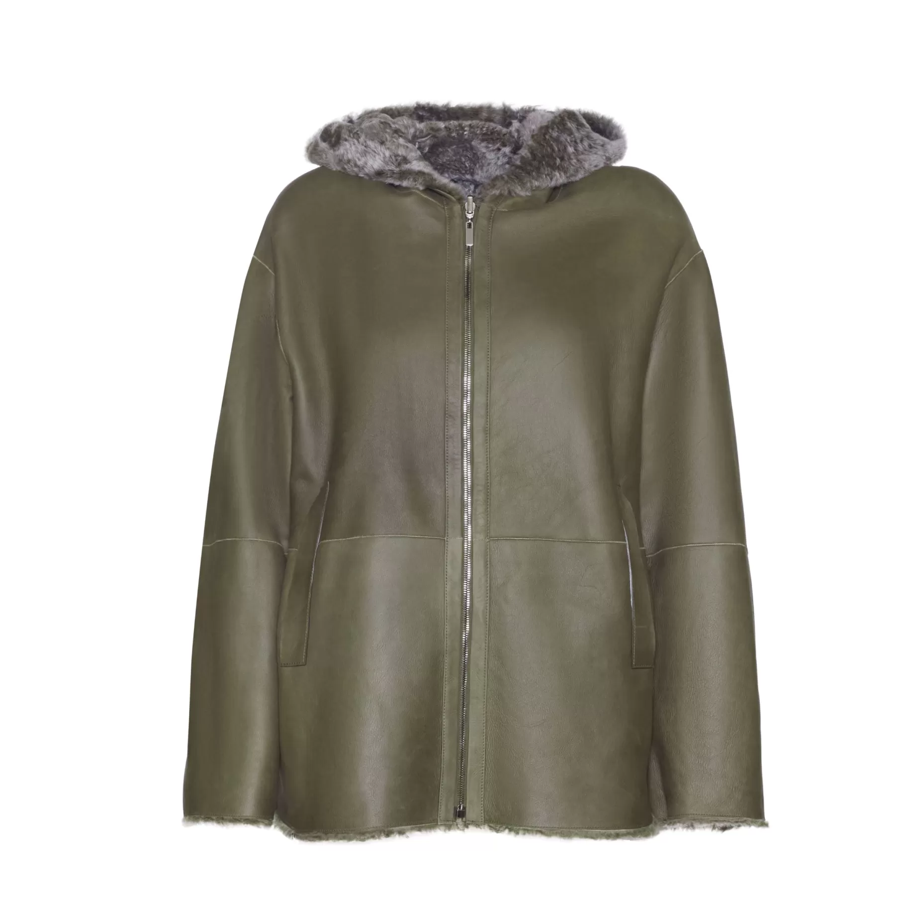 Clearance Fratelli Rossetti Blouson da donna reversibile in shearling colore cuoio- Oliva