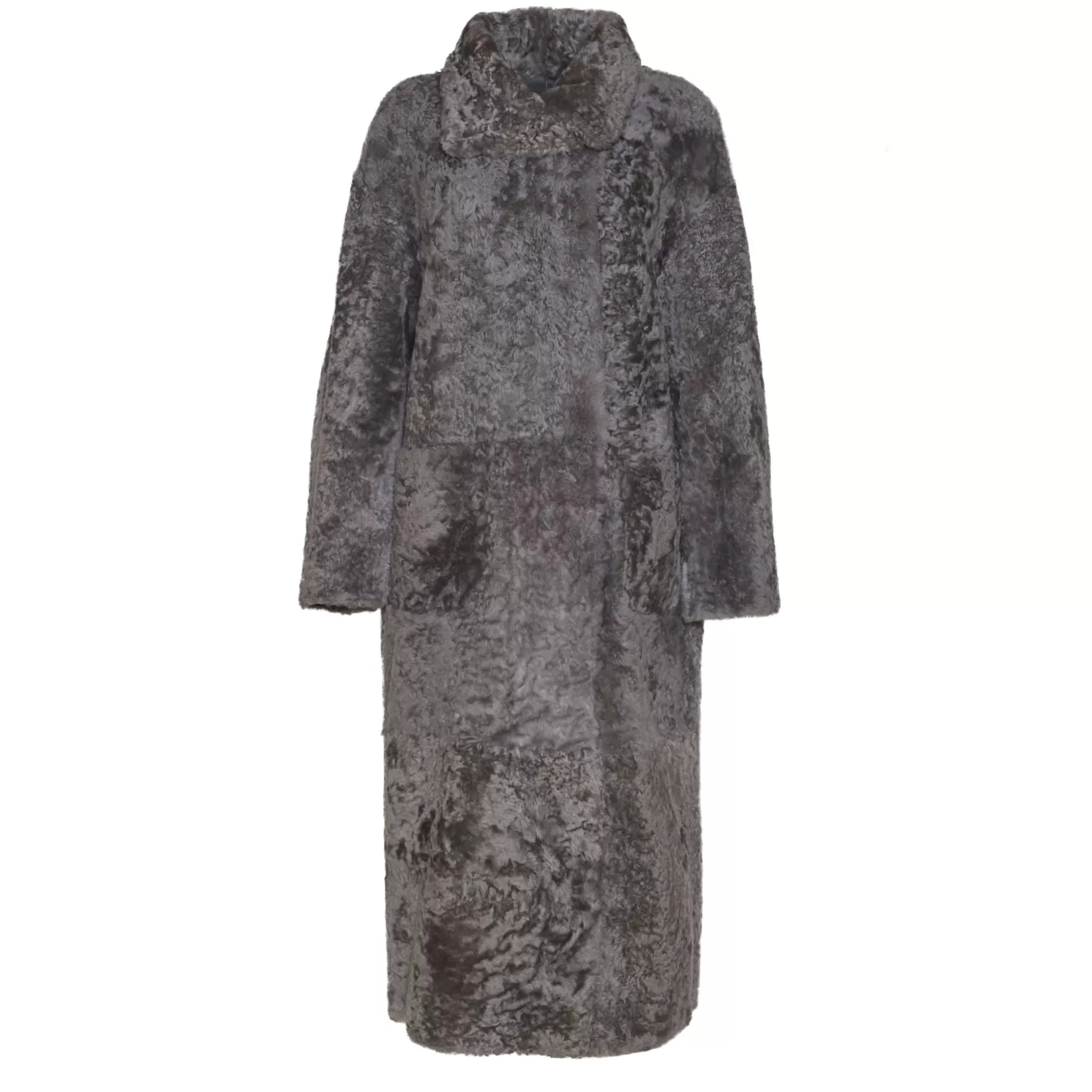 Shop Fratelli Rossetti Cappotto da donna in shearling colore grigio- Pietra