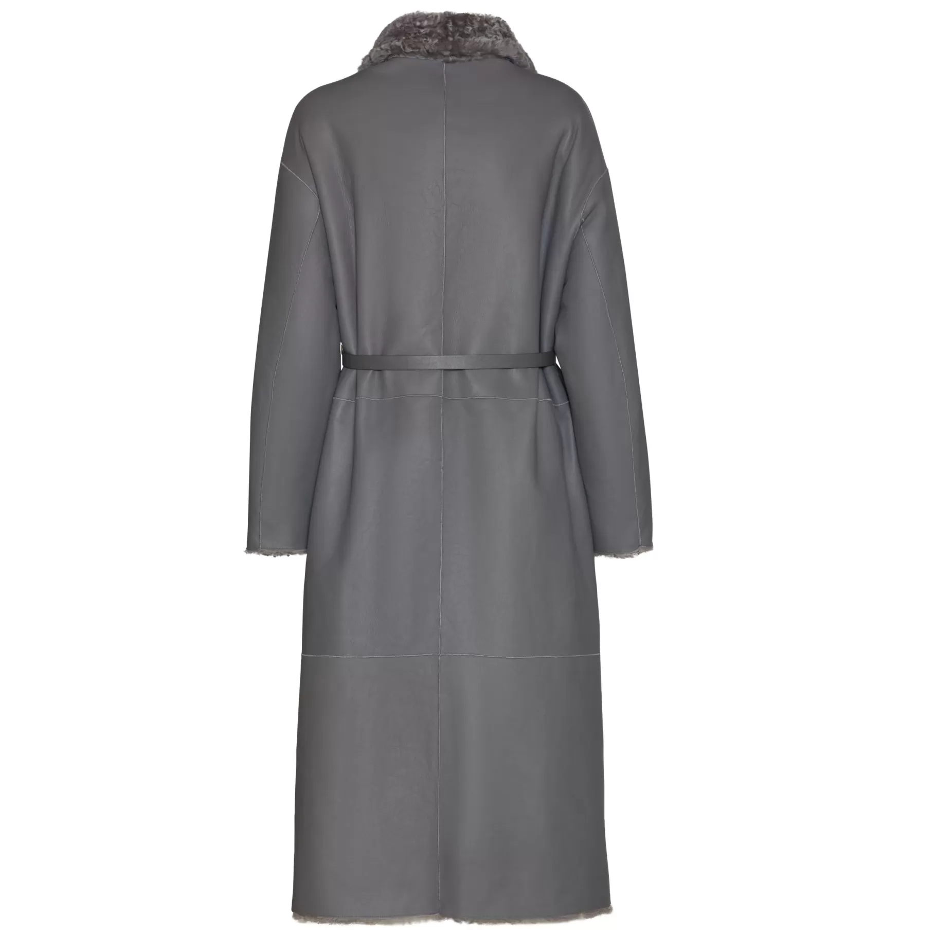 Shop Fratelli Rossetti Cappotto da donna in shearling colore grigio- Pietra