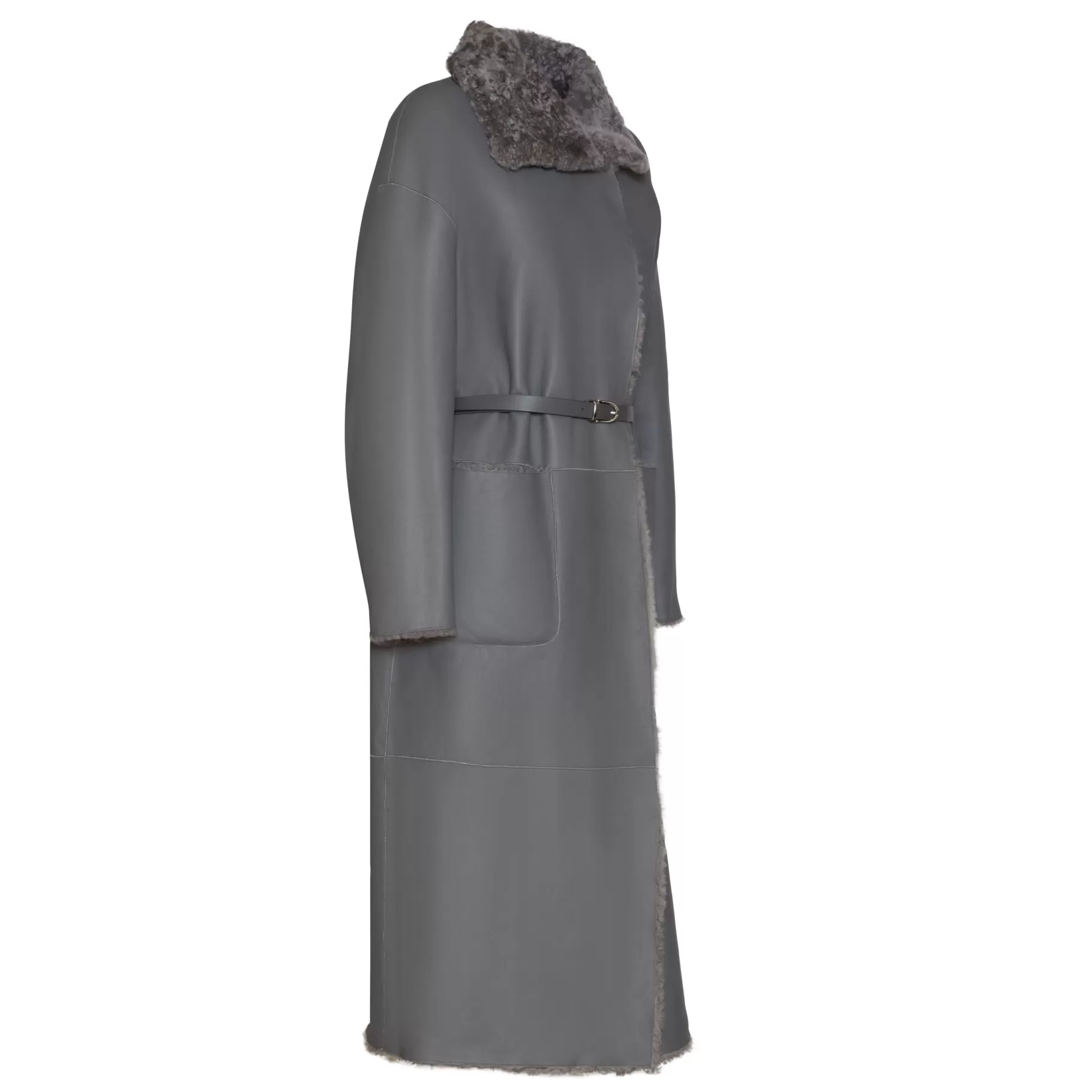 Shop Fratelli Rossetti Cappotto da donna in shearling colore grigio- Pietra