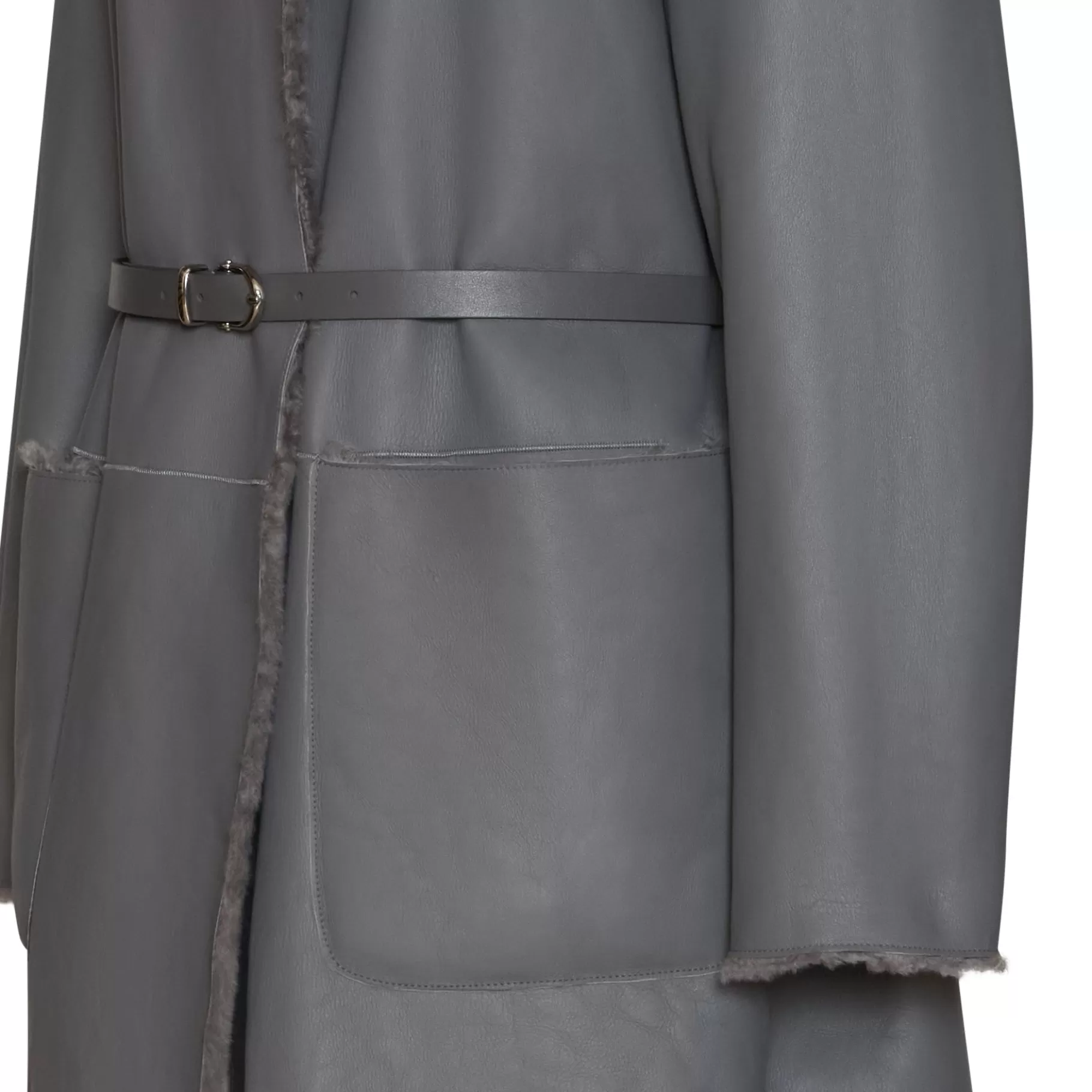 Shop Fratelli Rossetti Cappotto da donna in shearling colore grigio- Pietra