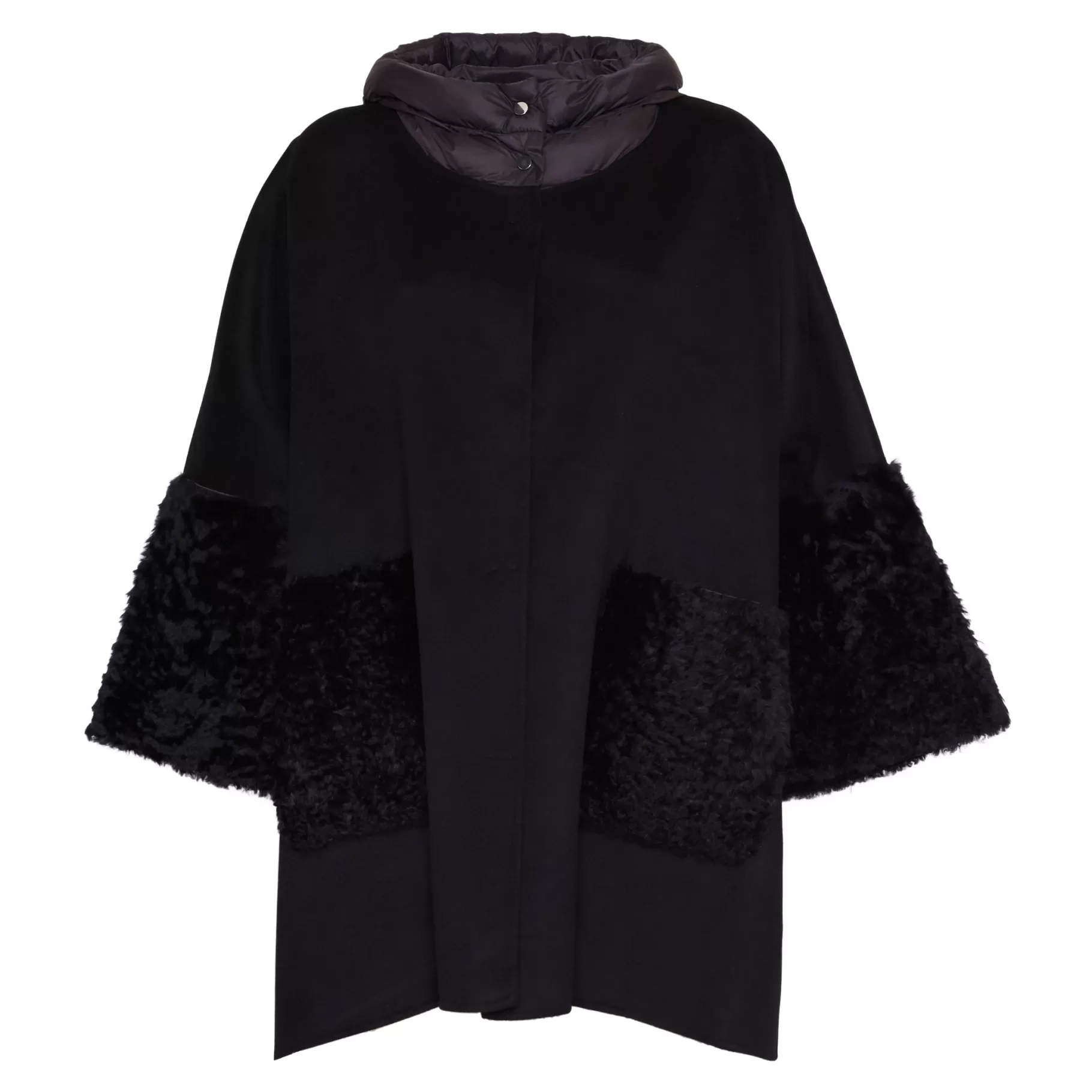 Clearance Fratelli Rossetti Mantella da donna in lana e shearling colore beige- Nero
