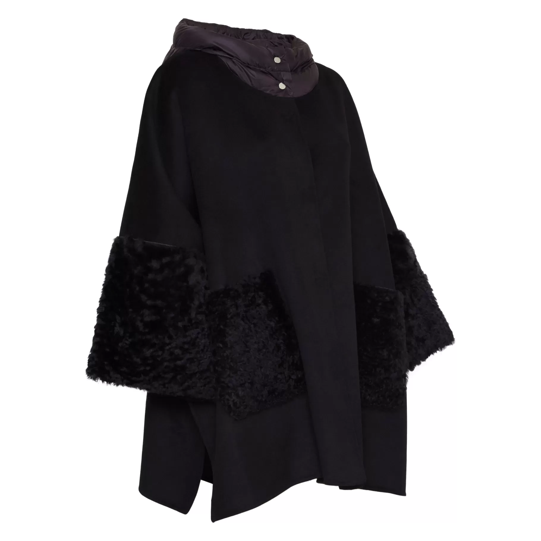 Clearance Fratelli Rossetti Mantella da donna in lana e shearling colore beige- Nero