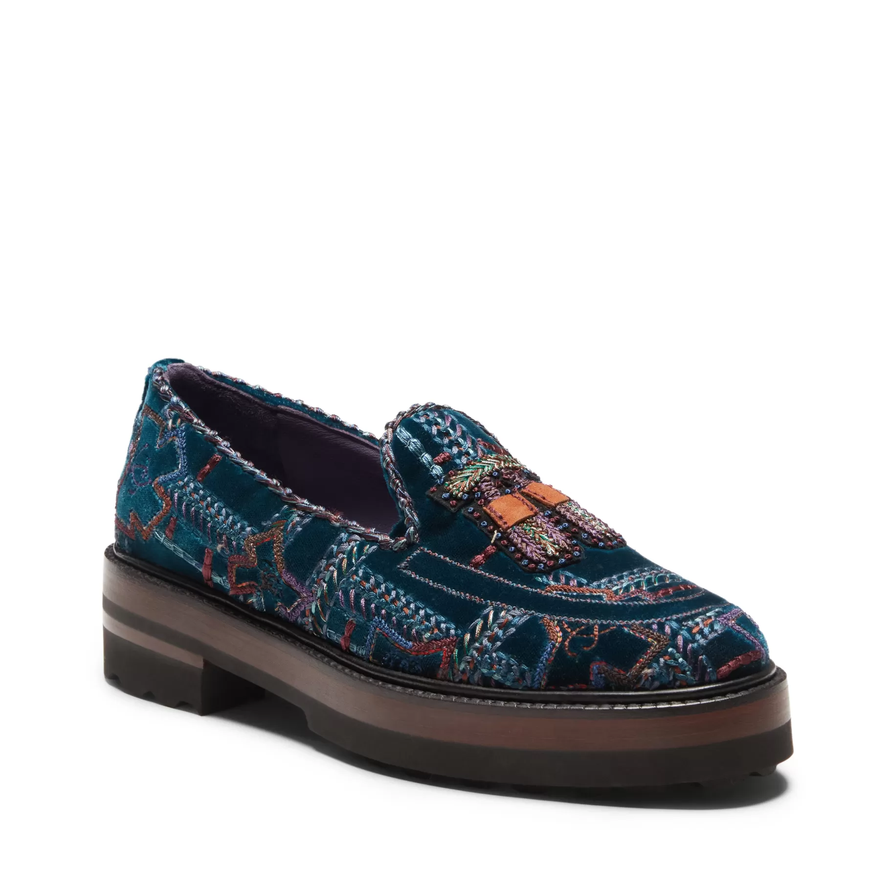 Best Sale Fratelli Rossetti Mocassino Brera Special Embroidery in velluto multicolor- Petrolio