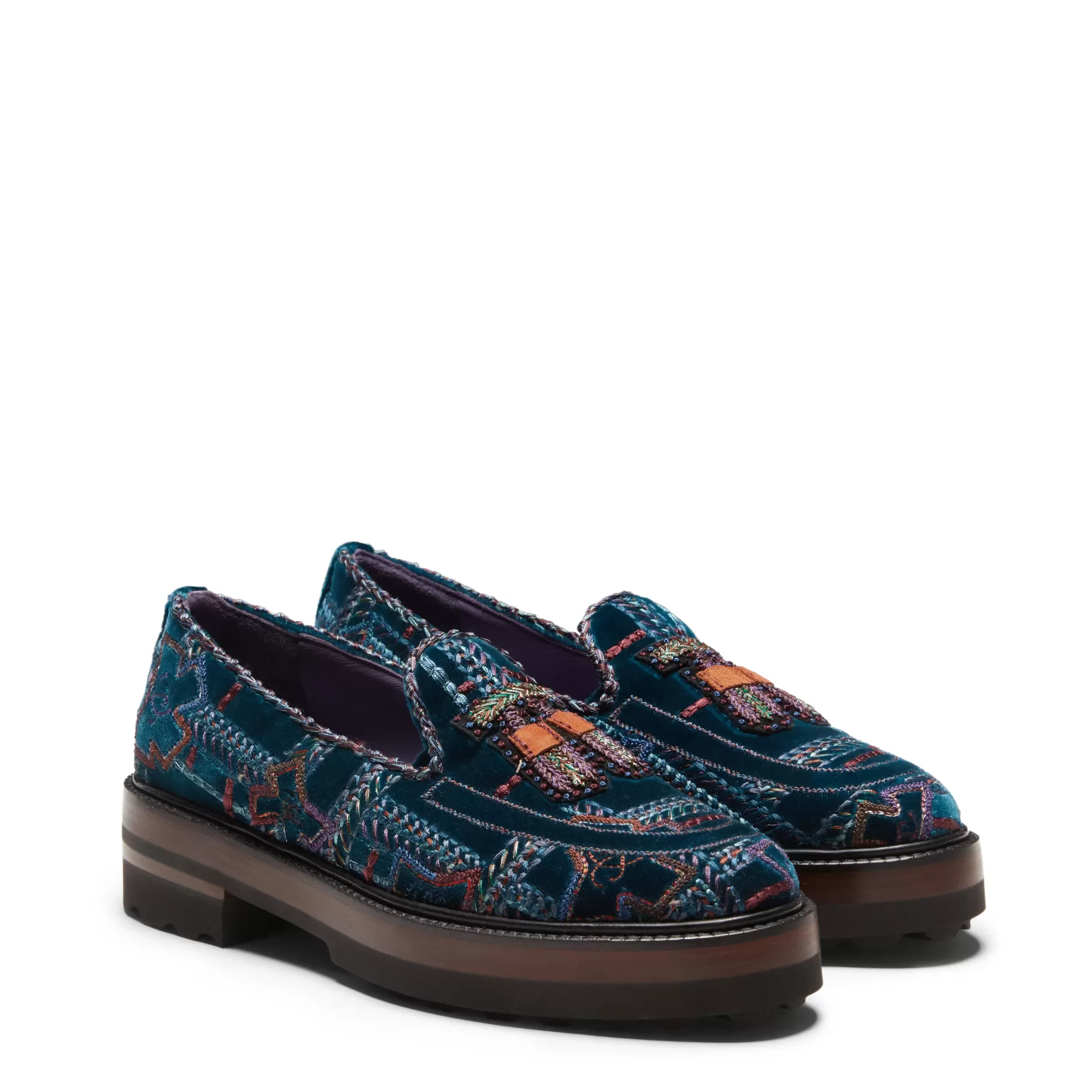 Best Sale Fratelli Rossetti Mocassino Brera Special Embroidery in velluto multicolor- Petrolio