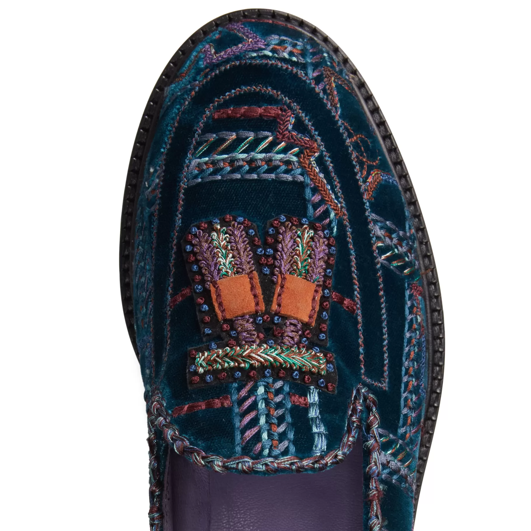 Best Sale Fratelli Rossetti Mocassino Brera Special Embroidery in velluto multicolor- Petrolio