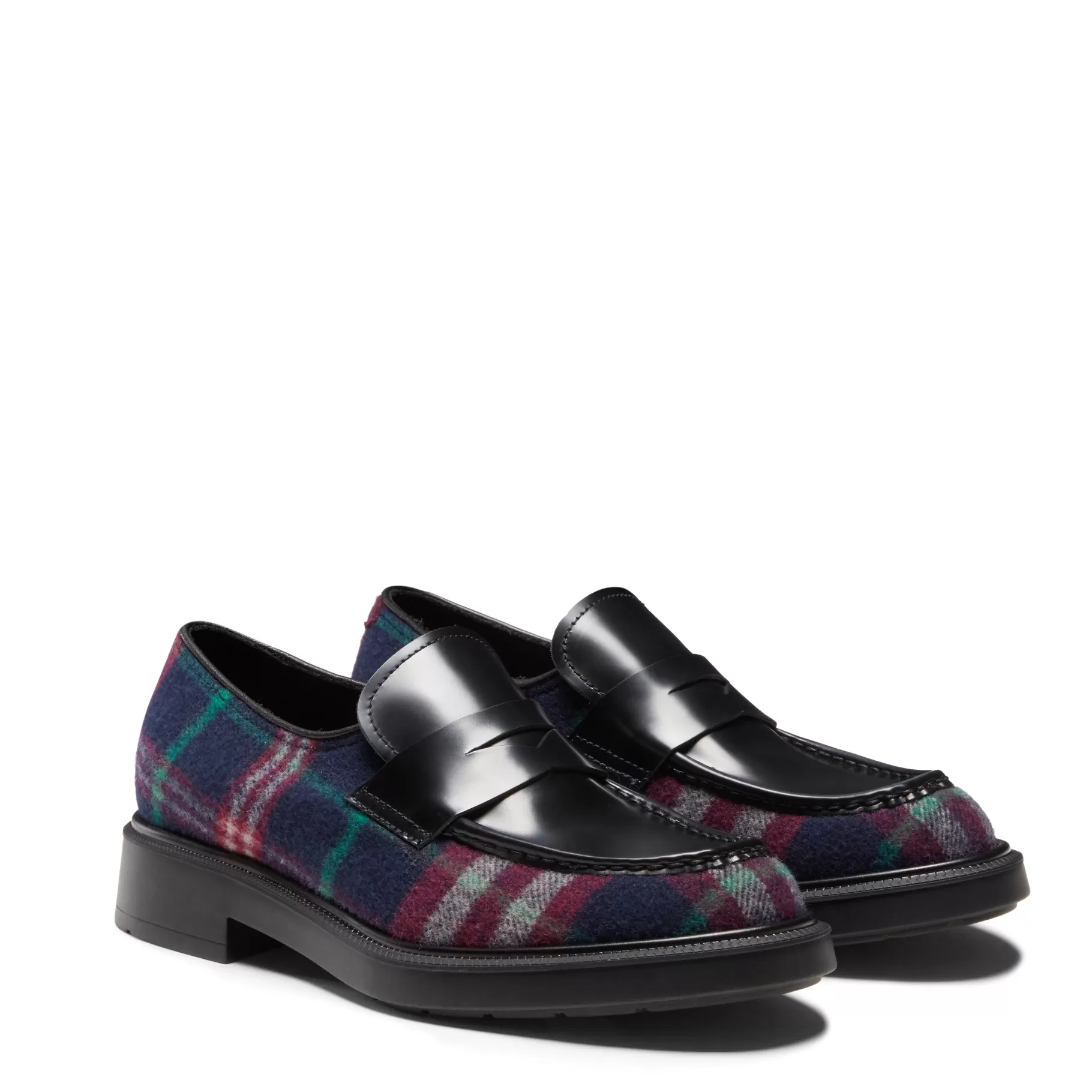 Store Fratelli Rossetti Mocassino in pelle e tessuto Tartan da donna colore - Blu