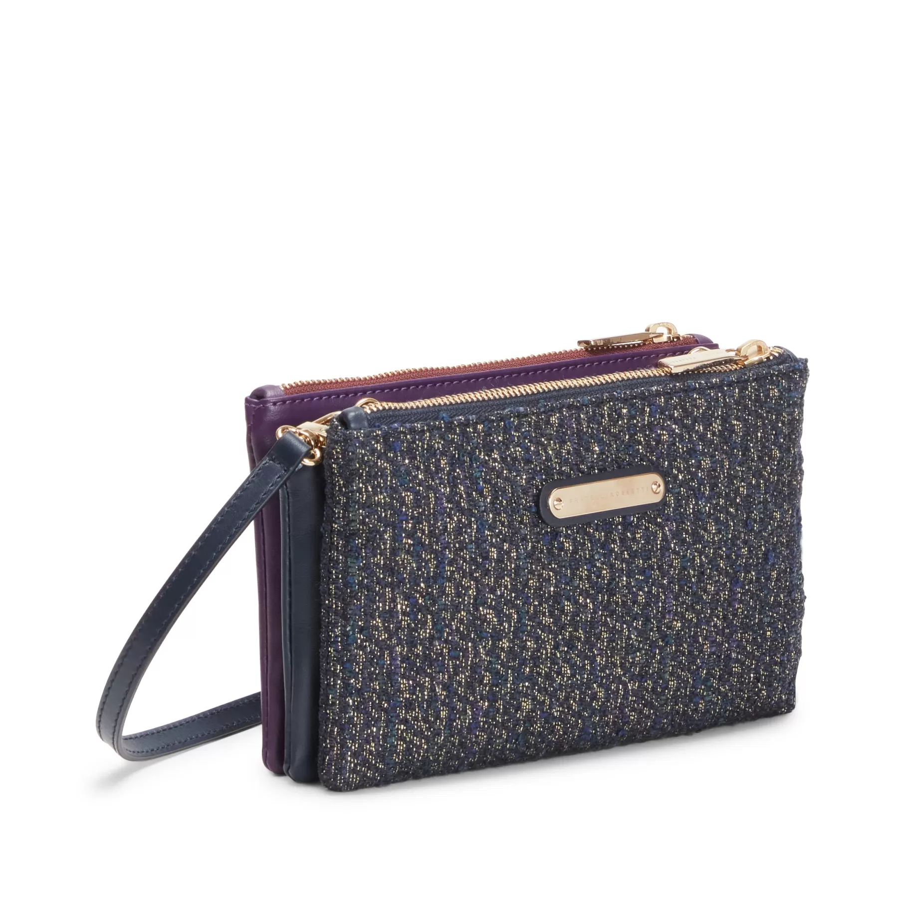 Hot Fratelli Rossetti Pochette Esquire in pelle e tessuto colore blu/ viola-