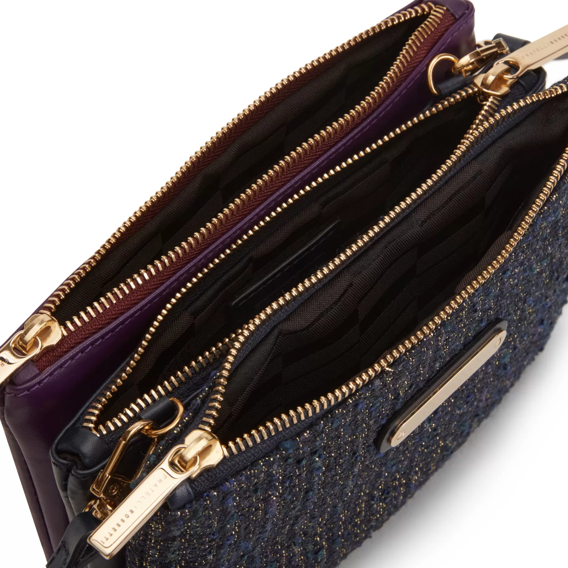 Hot Fratelli Rossetti Pochette Esquire in pelle e tessuto colore blu/ viola-