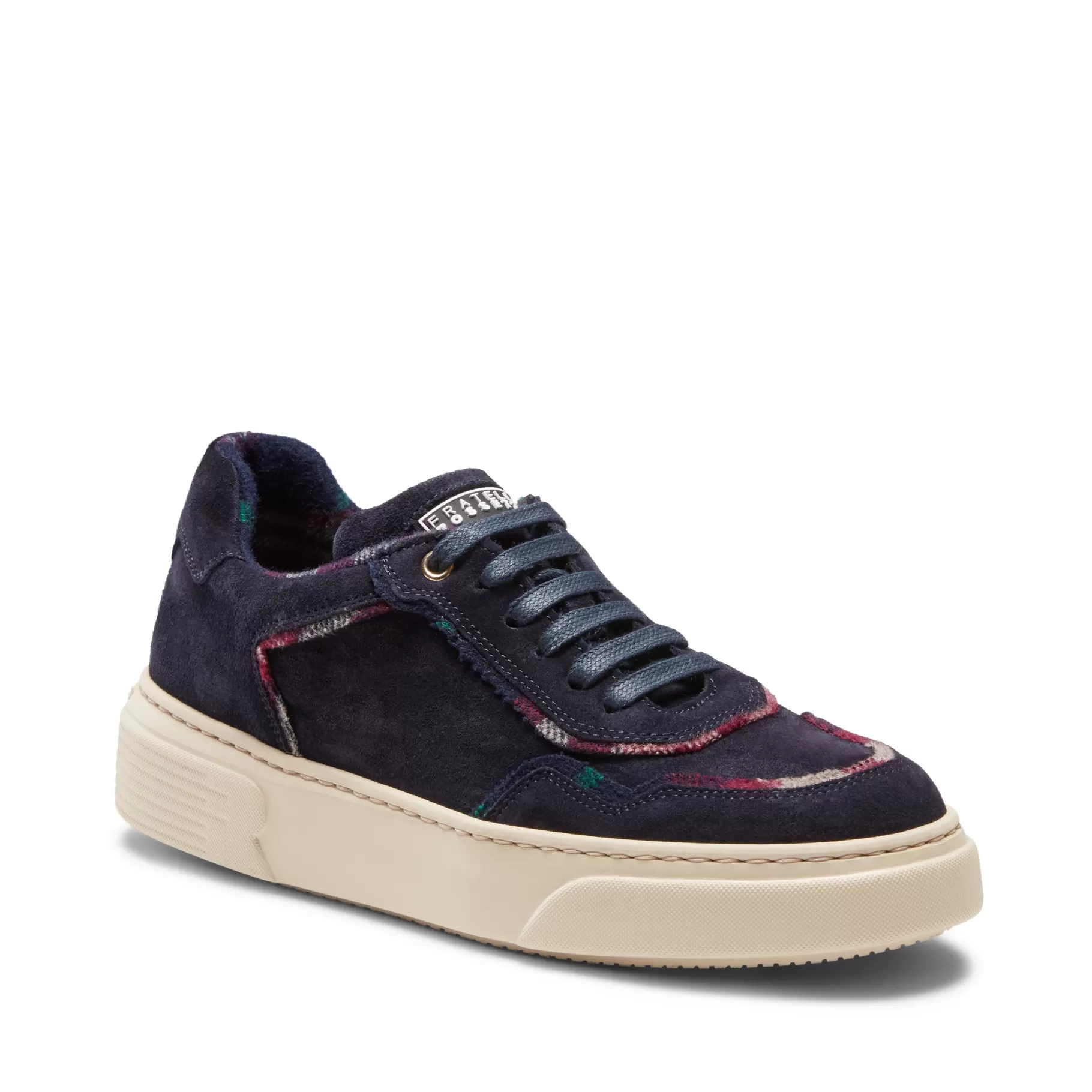 Fashion Fratelli Rossetti Sneaker in suede con profili Tartan da donna colore blu- Navy