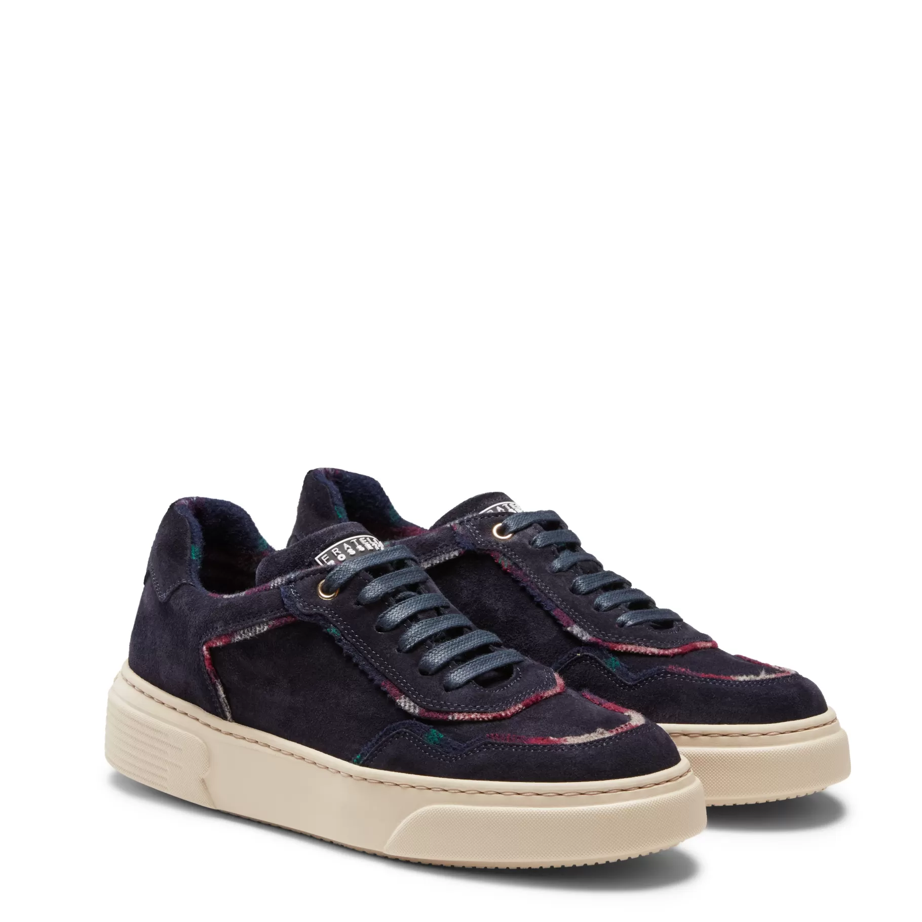Fashion Fratelli Rossetti Sneaker in suede con profili Tartan da donna colore blu- Navy