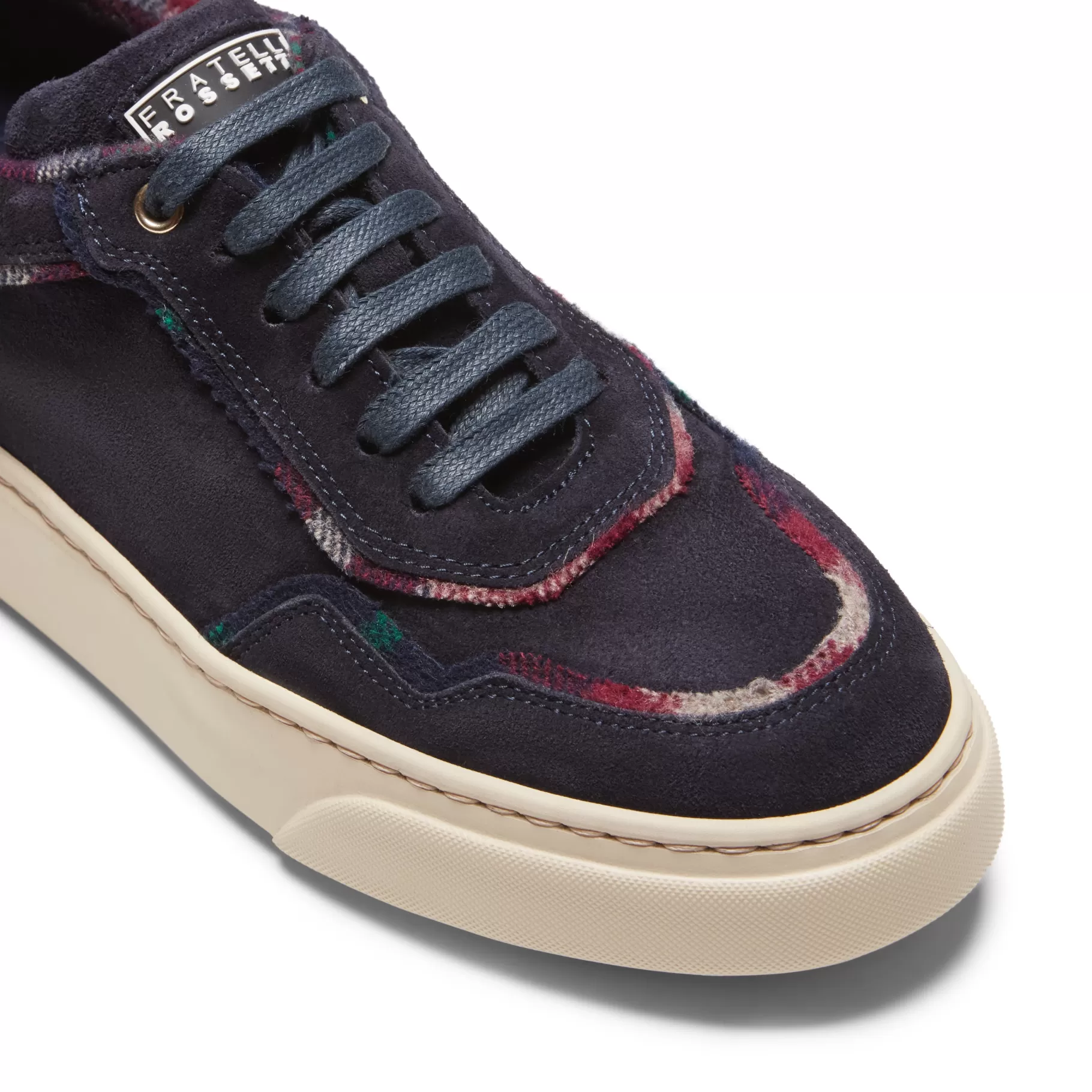Fashion Fratelli Rossetti Sneaker in suede con profili Tartan da donna colore blu- Navy