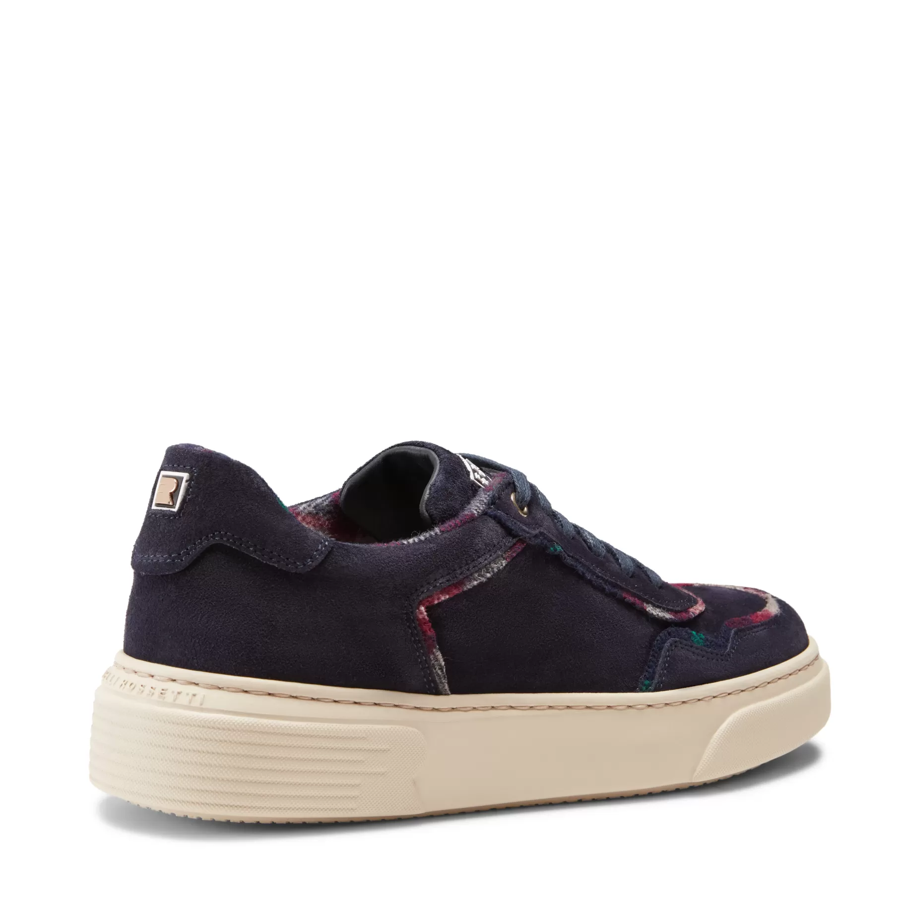 Fashion Fratelli Rossetti Sneaker in suede con profili Tartan da donna colore blu- Navy